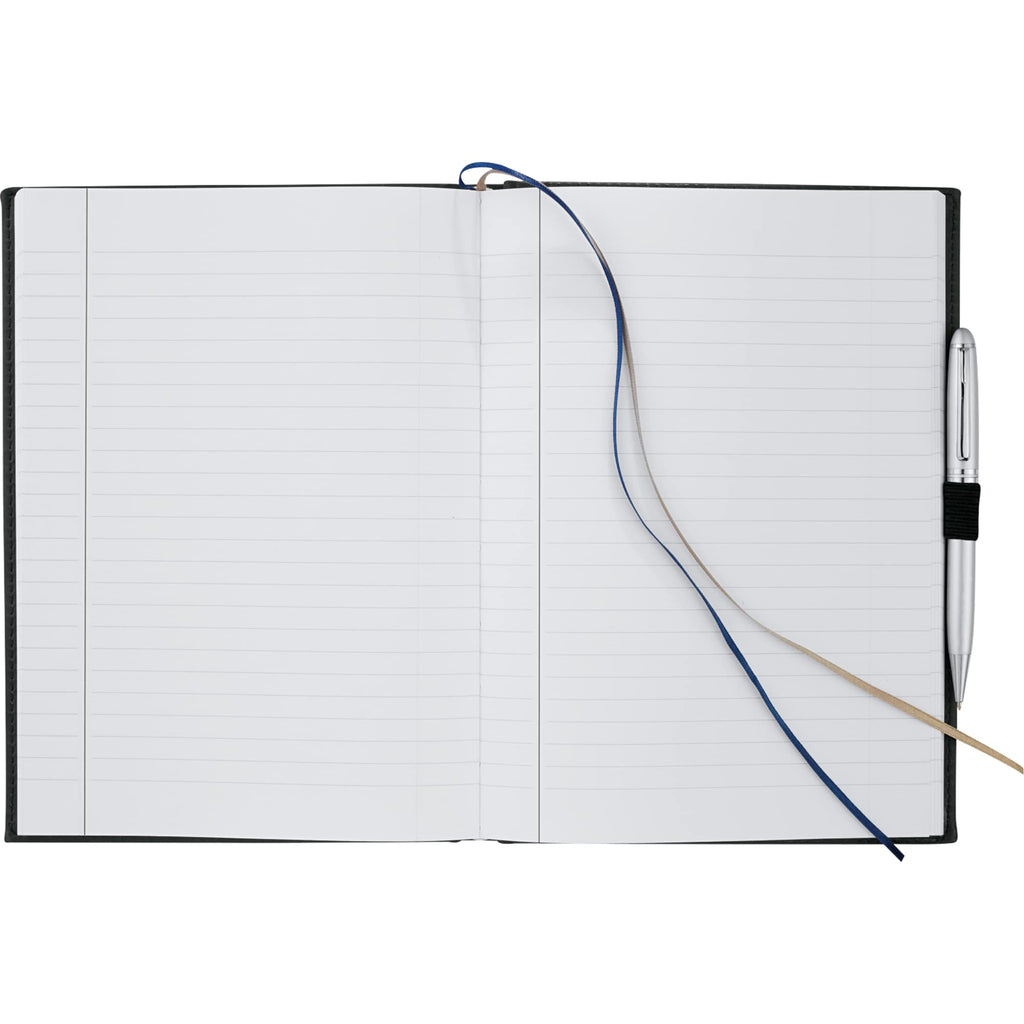 Large Leather-Look Hardcover Journal with 125 Sheets, 7 x 10 Inches Debossing - Navy - Front 2