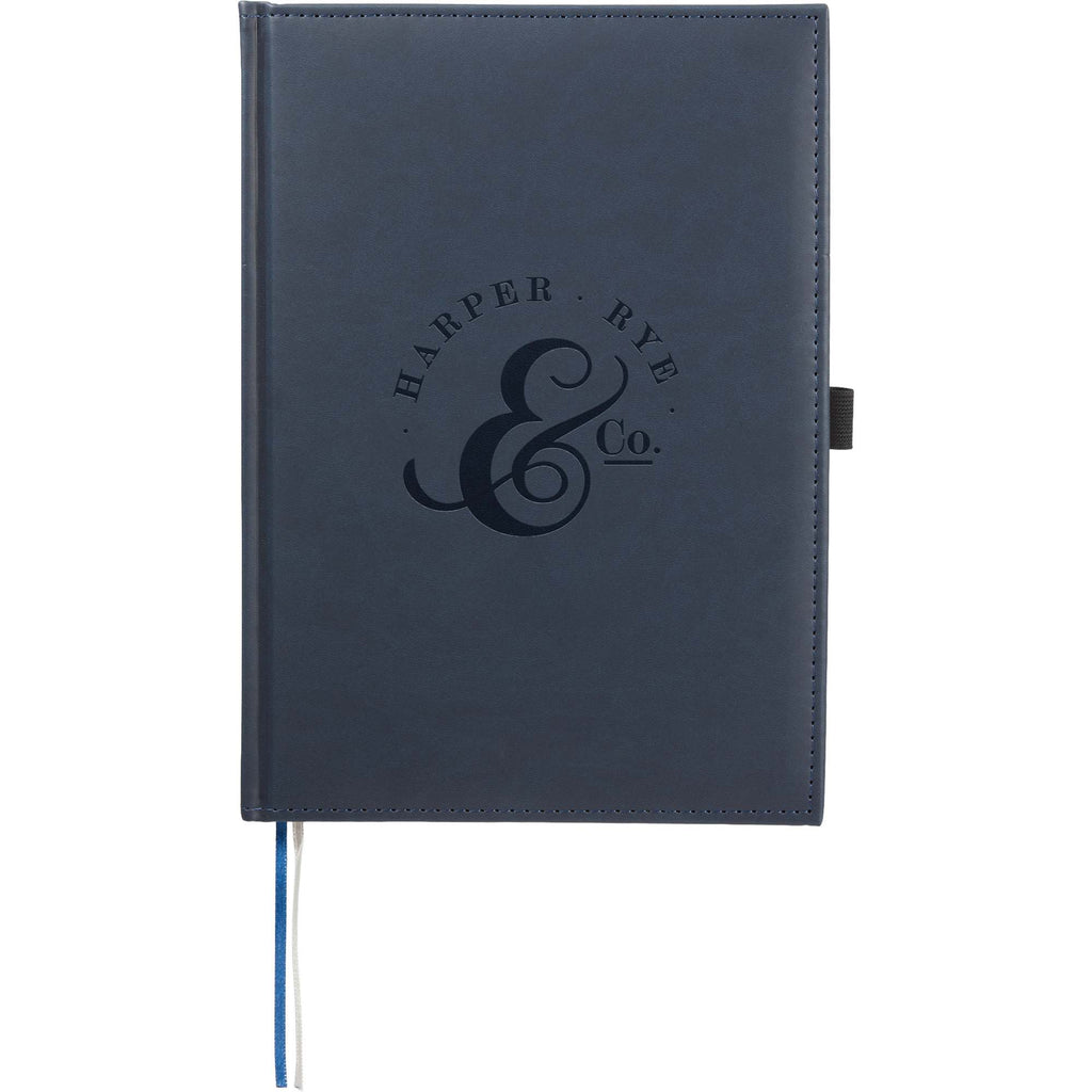 Large Leather-Look Hardcover Journal with 125 Sheets, 7 x 10 Inches Debossing - Navy - Front