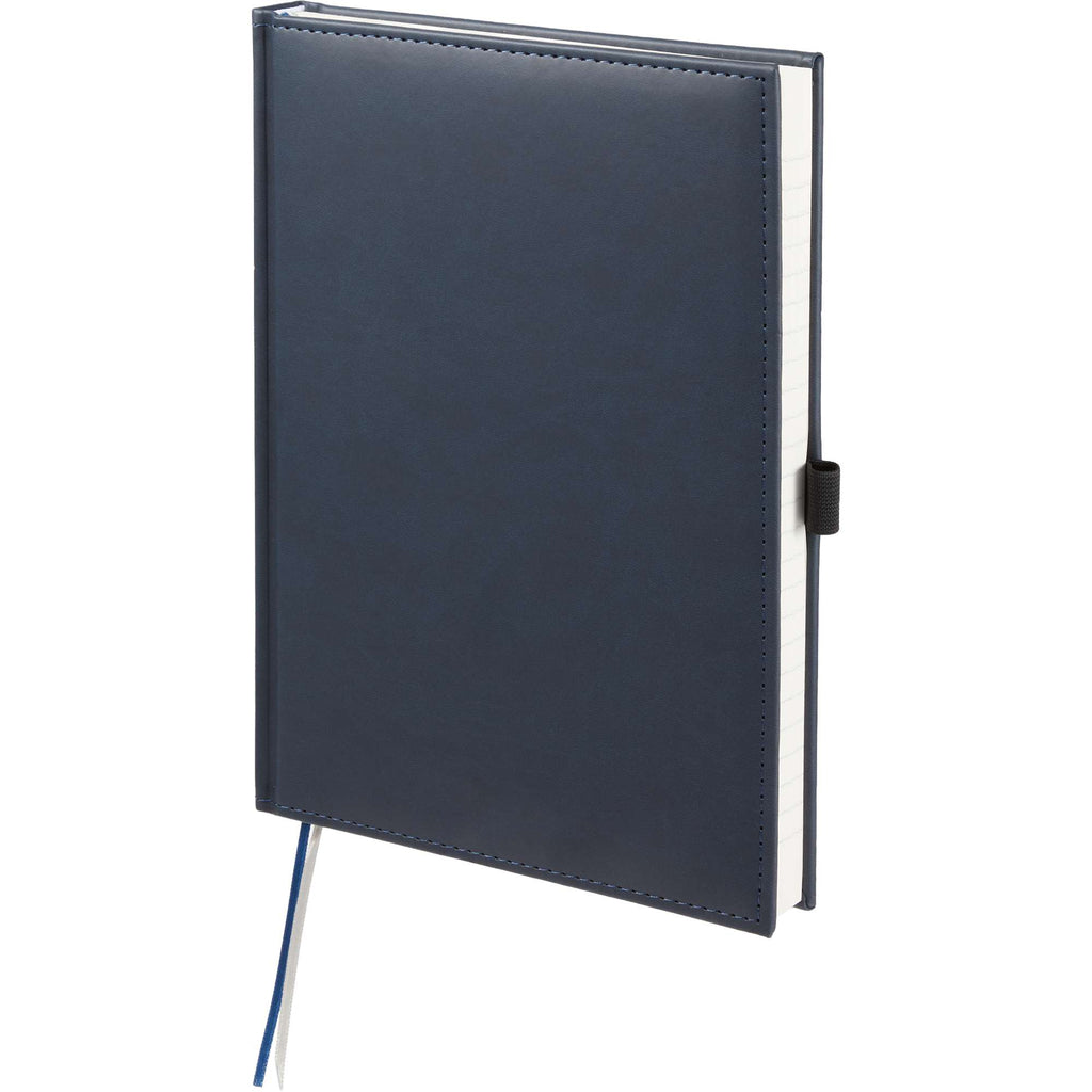 Large Leather-Look Hardcover Journal with 125 Sheets, 7 x 10 Inches Debossing - Navy - Left Angle