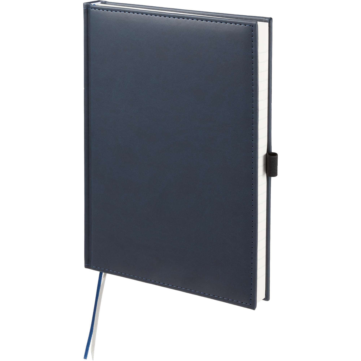 Large Leather-Look Hardcover Journal with 125 Sheets, 7 x 10 Inches Debossing - Navy - Left Angle