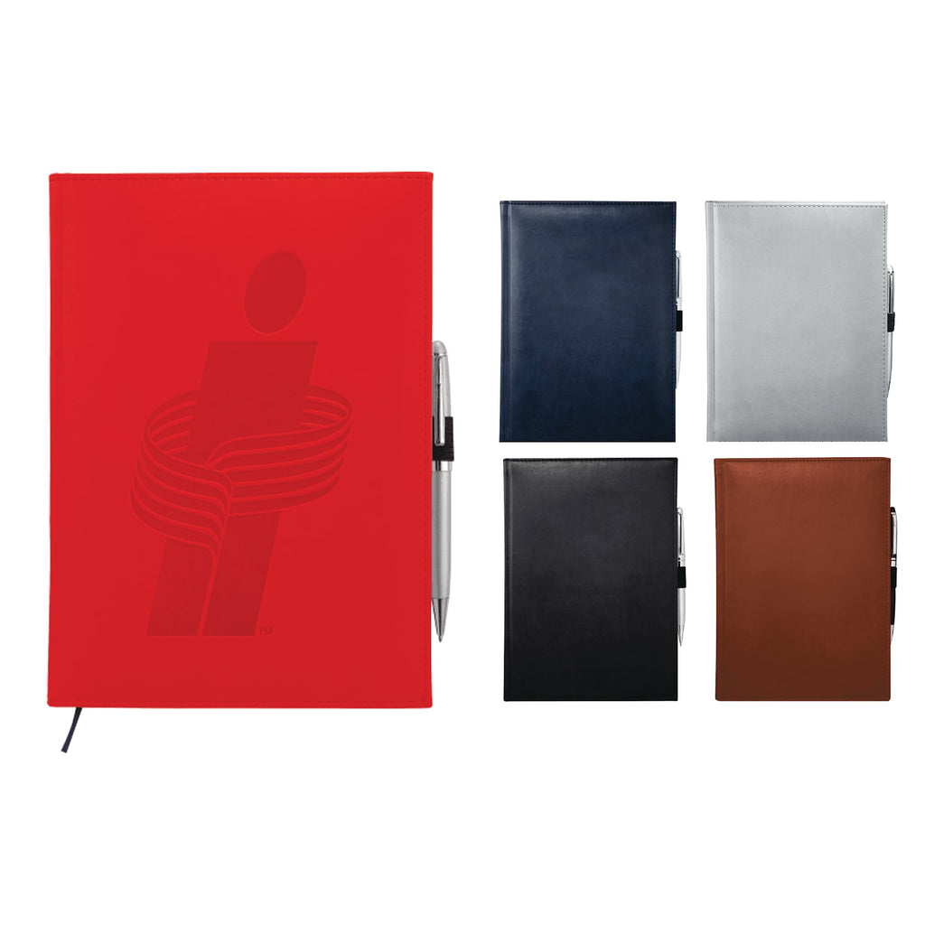 Large Leather-Look Hardcover Journal with 125 Sheets, 7 x 10 Inches Debossing - Red - Front Group