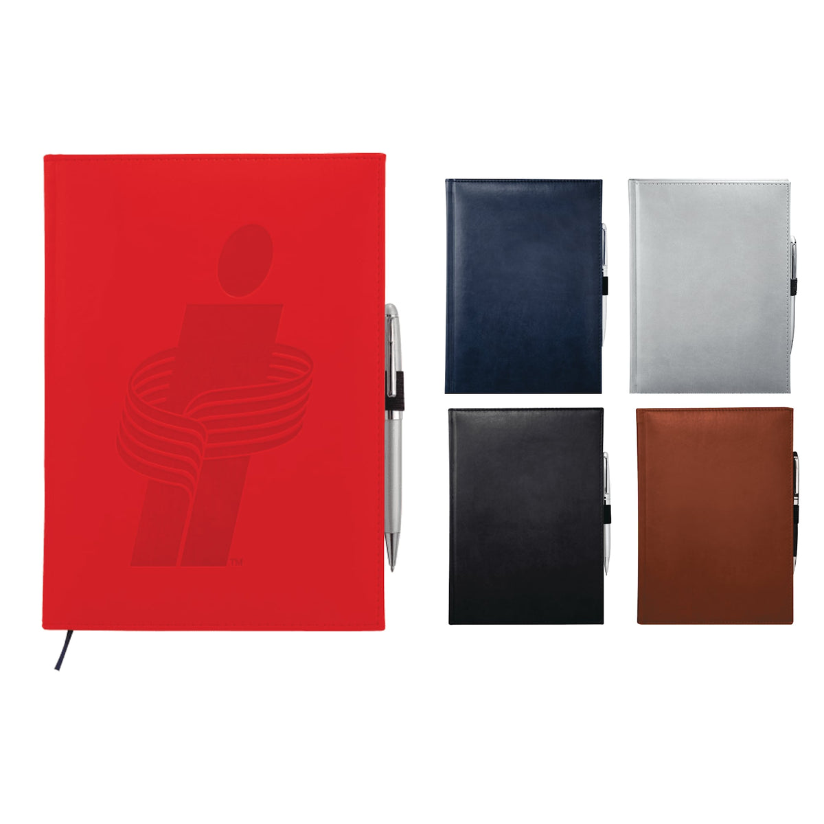 Large Leather-Look Hardcover Journal with 125 Sheets, 7 x 10 Inches Debossing - Red - Front Group