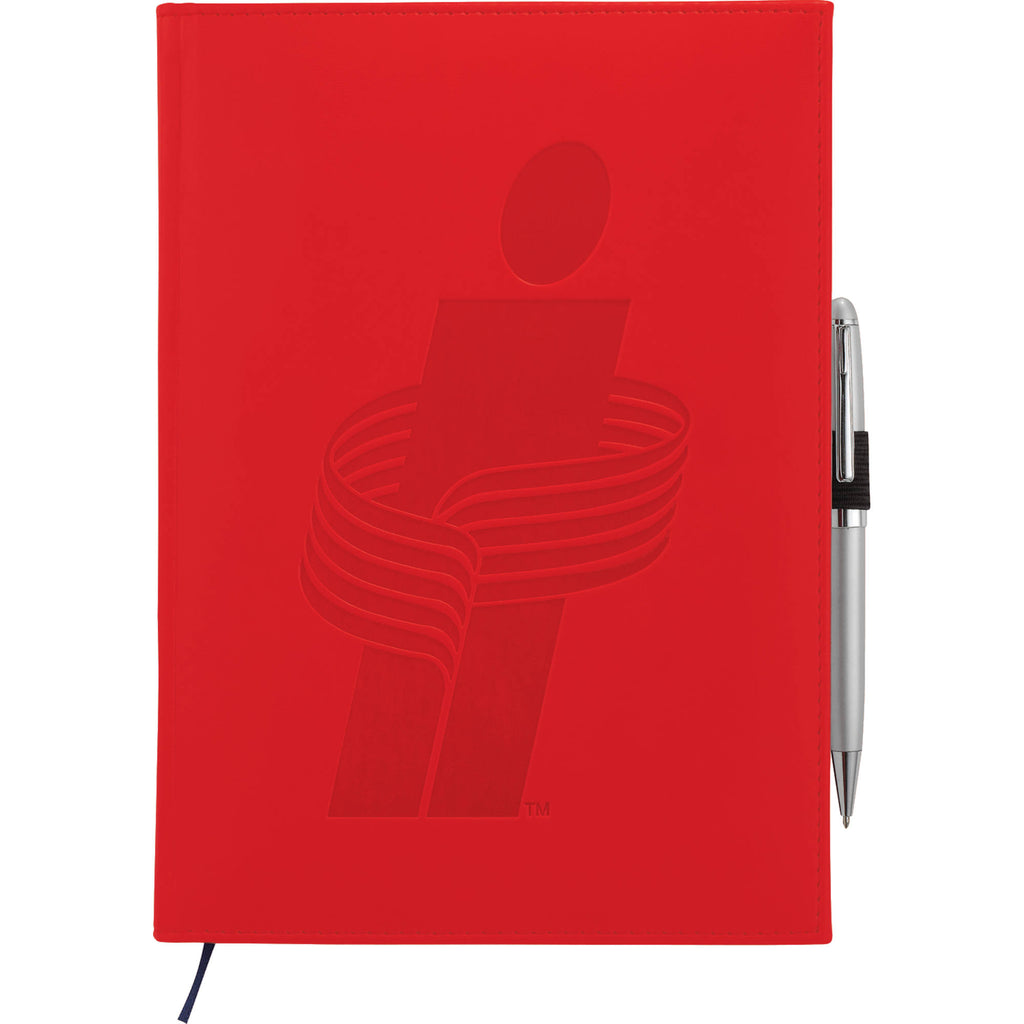 Large Leather-Look Hardcover Journal with 125 Sheets, 7 x 10 Inches Debossing - Red - Front