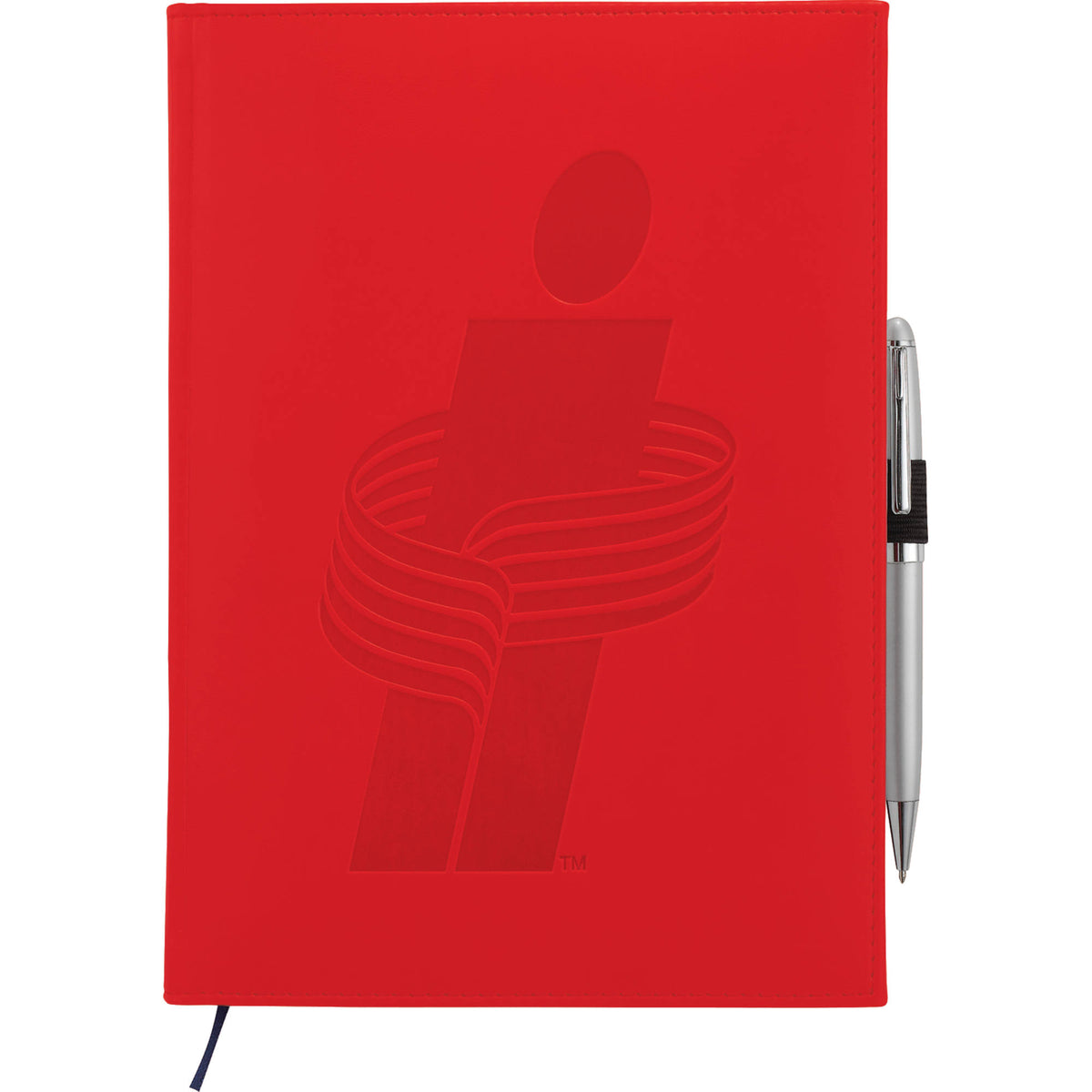 Large Leather-Look Hardcover Journal with 125 Sheets, 7 x 10 Inches Debossing - Red - Front