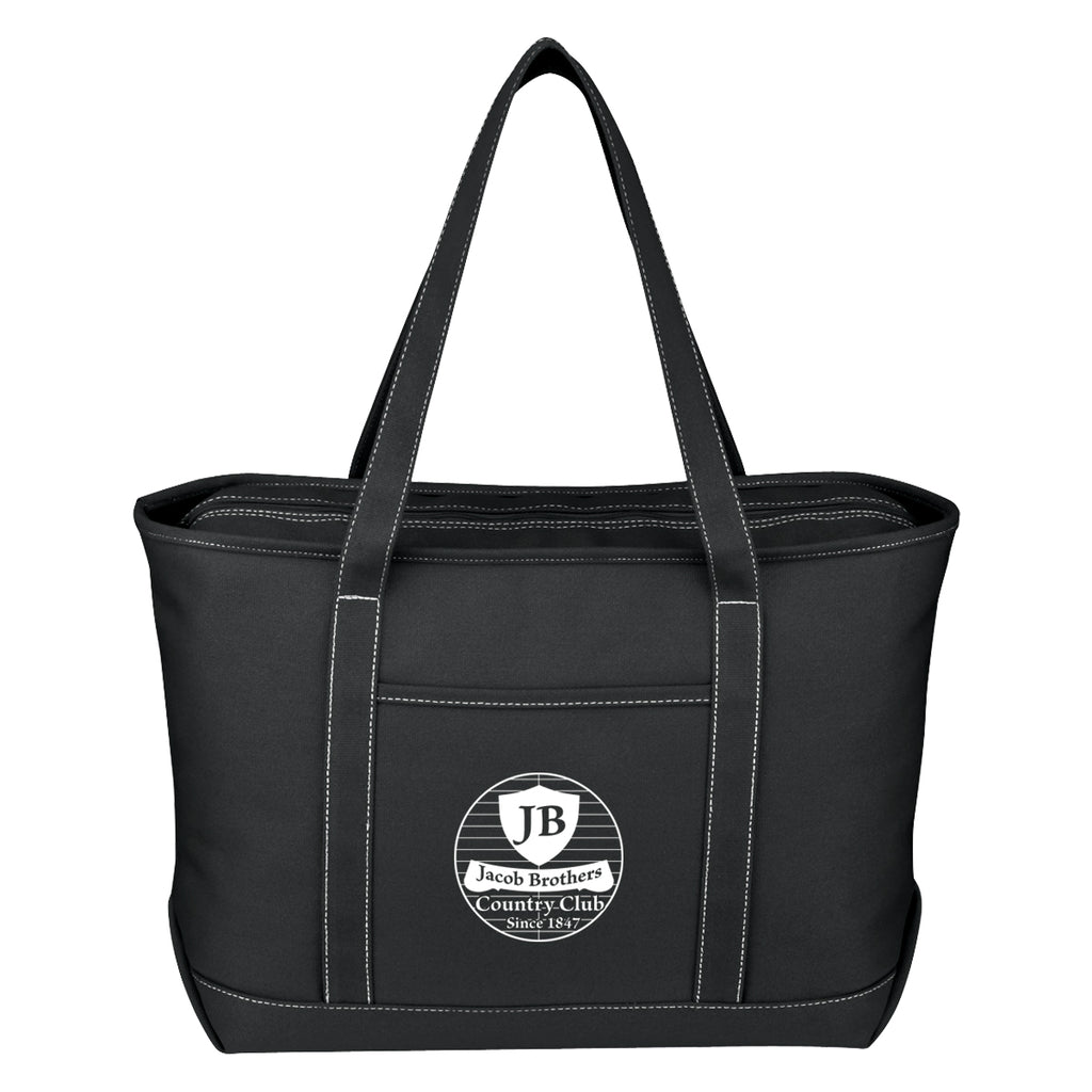 Large Recycled Cotton Yacht Tote Bag, 24 oz - Black - Silk Screen