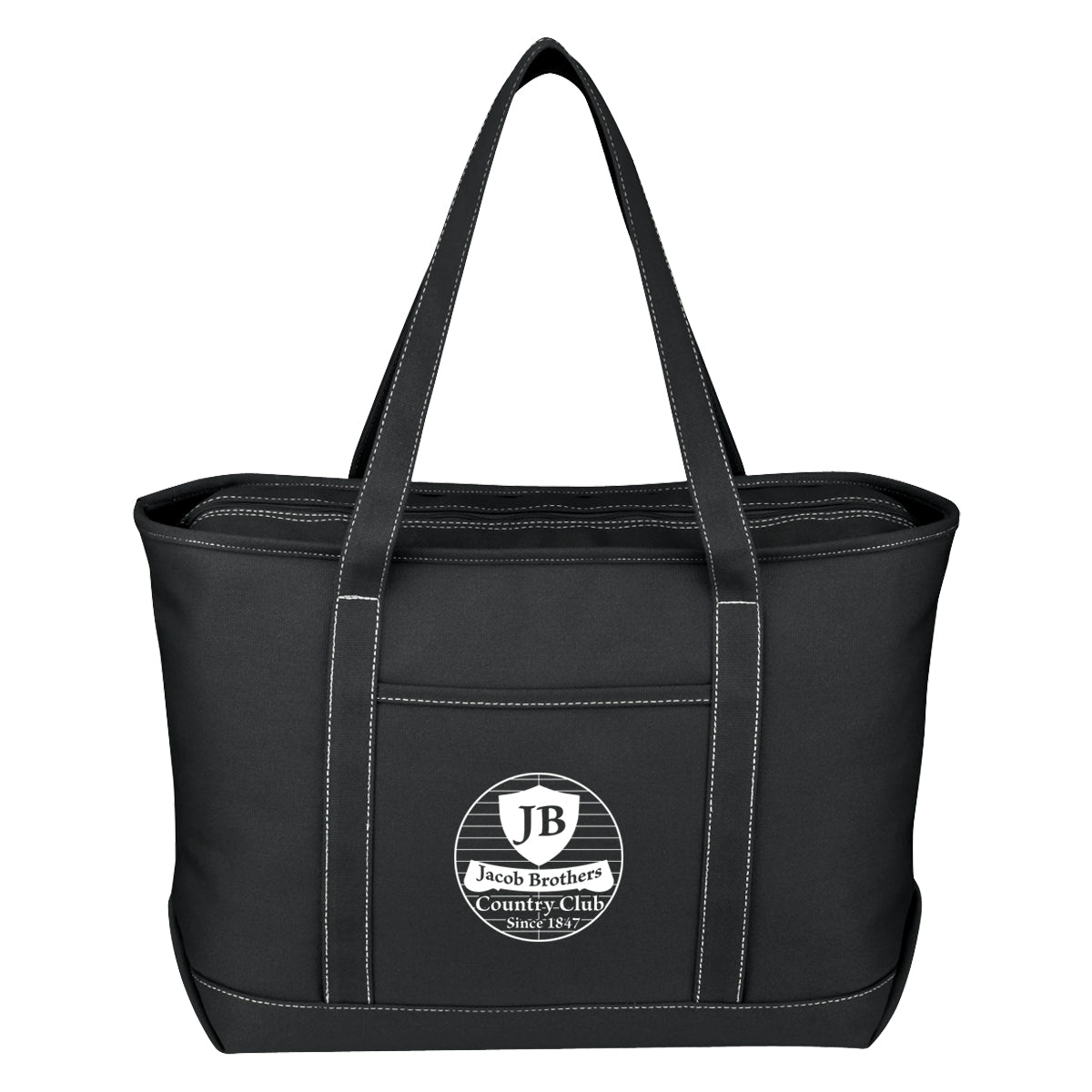 Large Recycled Cotton Yacht Tote Bag, 24 oz Embroidery - Black - Silk Screen