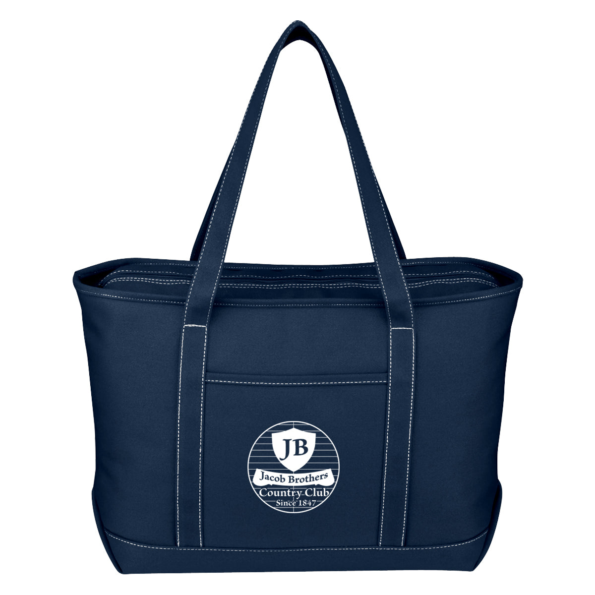 Large Recycled Cotton Yacht Tote Bag, 24 oz Embroidery - Navy - Silk Screen