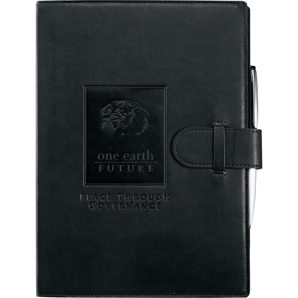 Large Refillable Journal with Tab and Loop Closure, 7 x 10 Inches Debossing - Black - Front 2