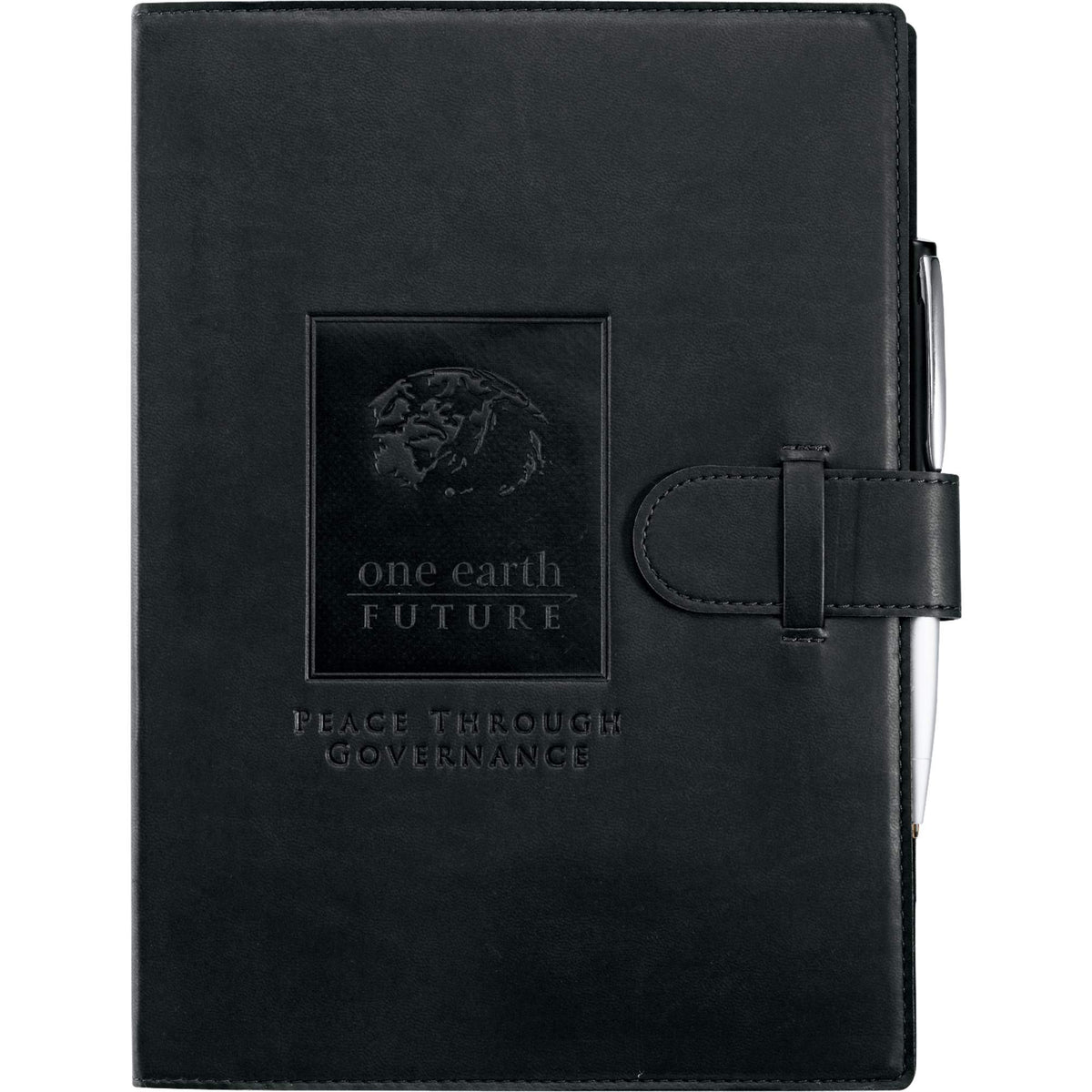 Large Refillable Journal with Tab and Loop Closure, 7 x 10 Inches Debossing - Black - Front 2