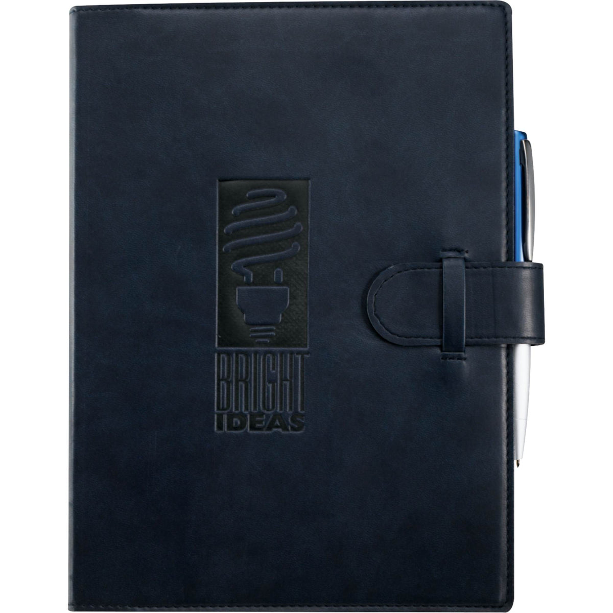 Large Refillable Journal with Tab and Loop Closure, 7 x 10 Inches Debossing - Navy - Front 2