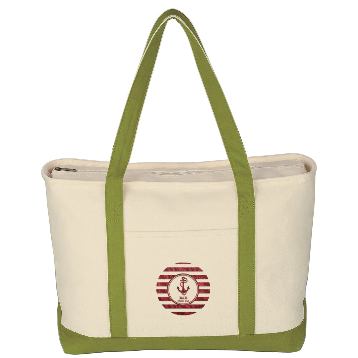 Large Starboard Recycled Cotton Canvas Tote Bag, 24 oz Embroidery - Lime Green - Embroidery