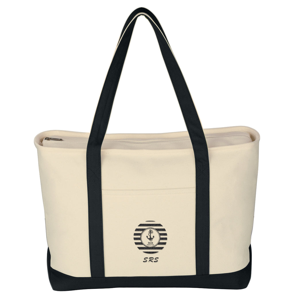 Large Starboard Recycled Cotton Canvas Tote Bag, 24 oz Embroidery - Natural with Black - Embroidery