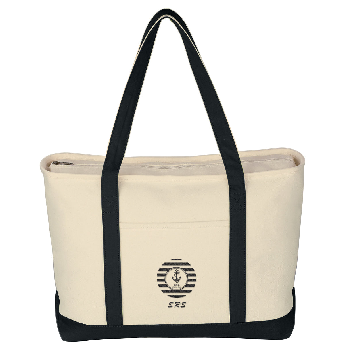 Large Starboard Recycled Cotton Canvas Tote Bag, 24 oz Embroidery - Natural with Black - Embroidery