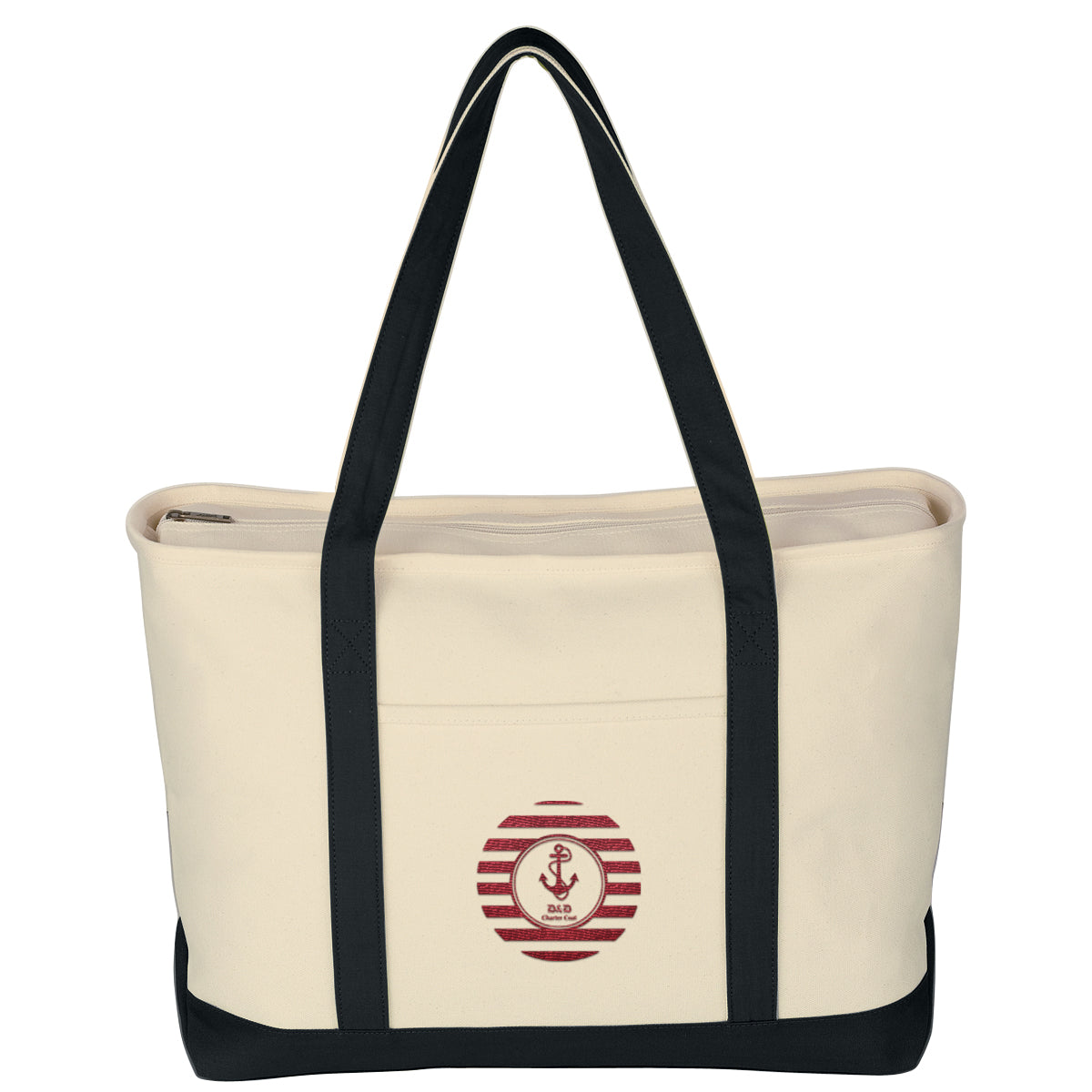 Large Starboard Recycled Cotton Canvas Tote Bag, 24 oz Embroidery - Natural with Black - Embroidery