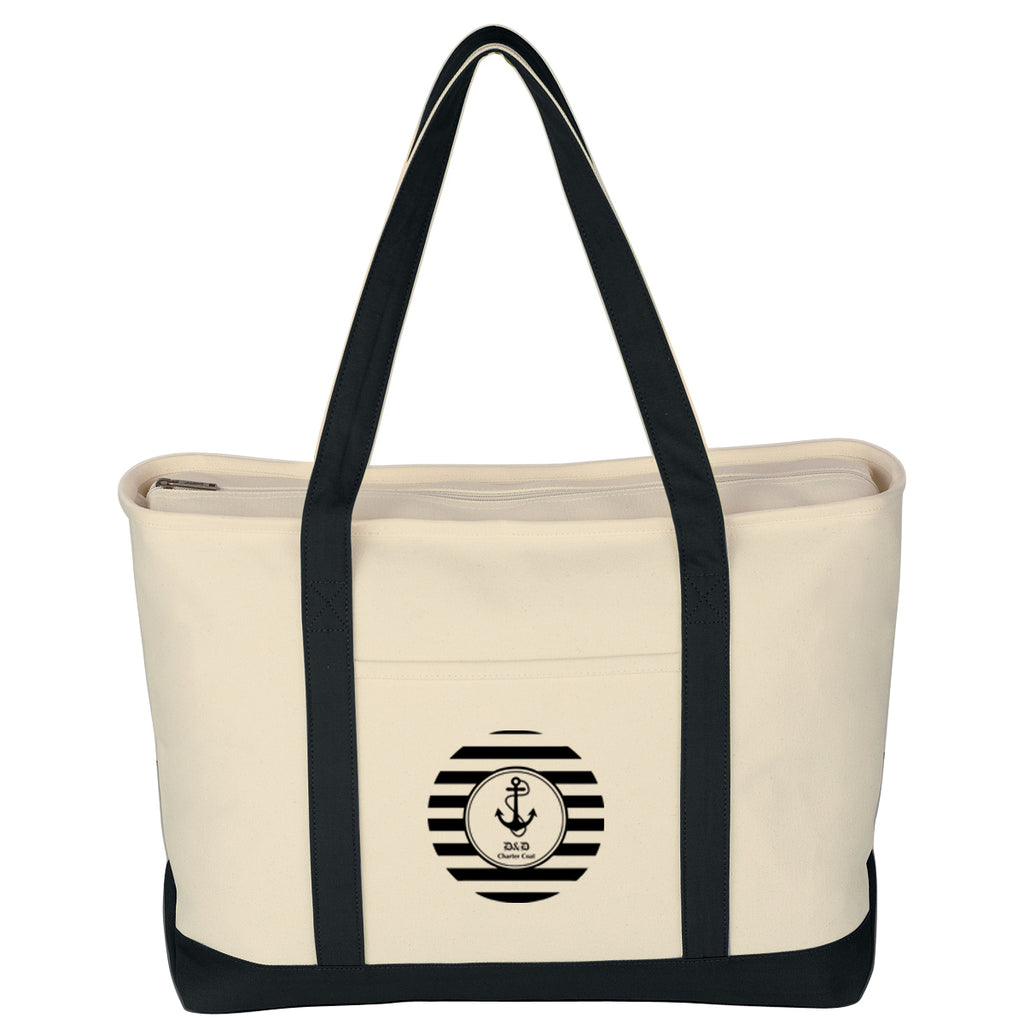 Large Starboard Recycled Cotton Canvas Tote Bag, 24 oz Embroidery - Natural with Black - Silk Screen