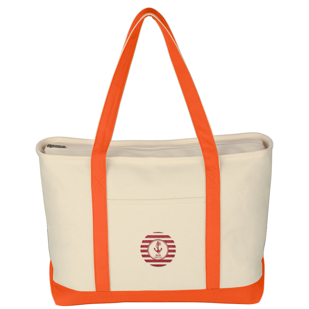 Large Starboard Recycled Cotton Canvas Tote Bag, 24 oz Embroidery - Orange - Embroidery