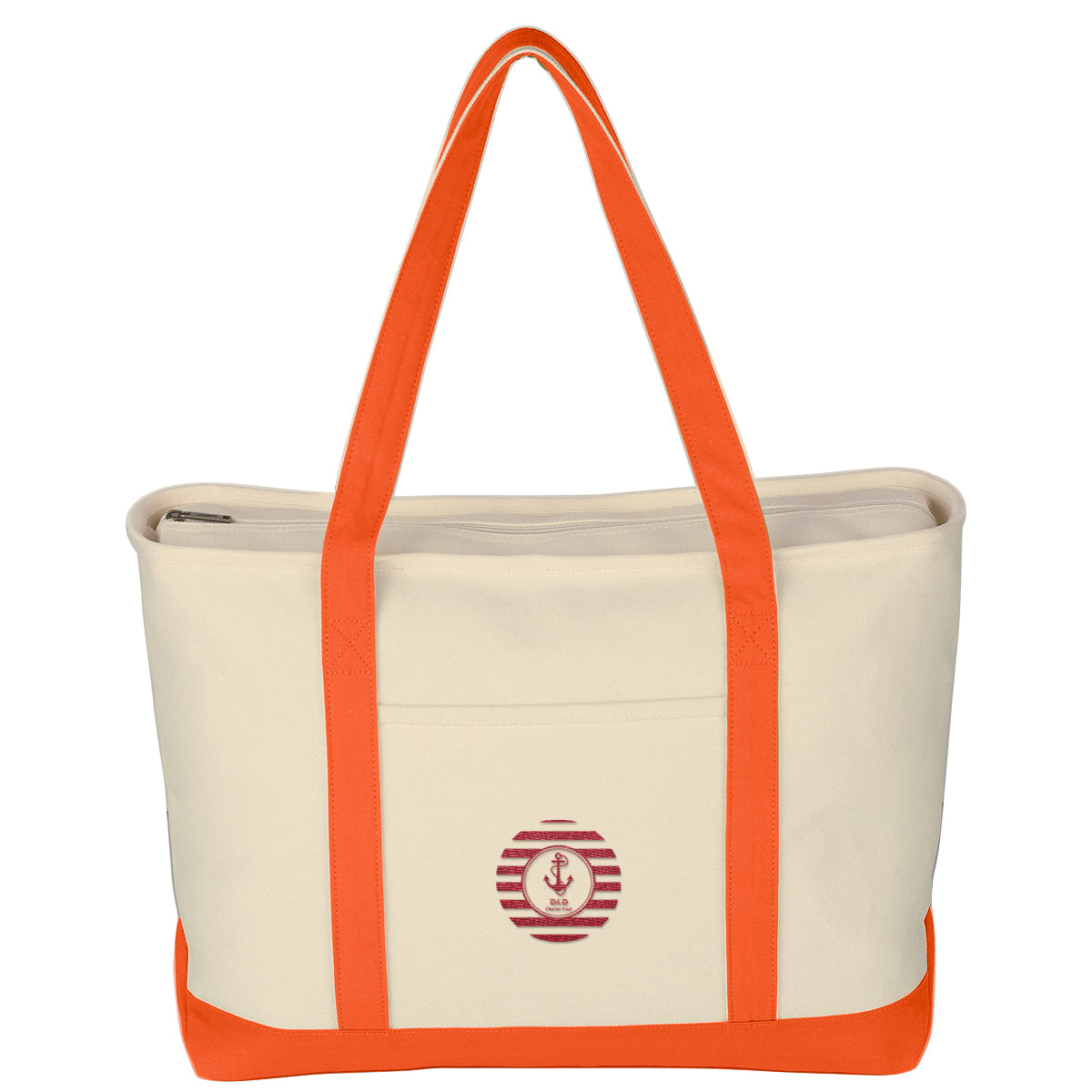 Large Starboard Recycled Cotton Canvas Tote Bag, 24 oz Embroidery - Orange - Embroidery