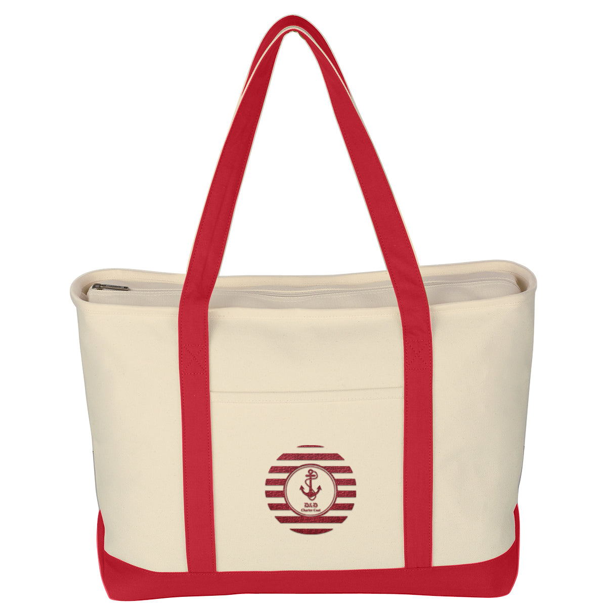 Large Starboard Recycled Cotton Canvas Tote Bag, 24 oz Embroidery - Red - Embroidery