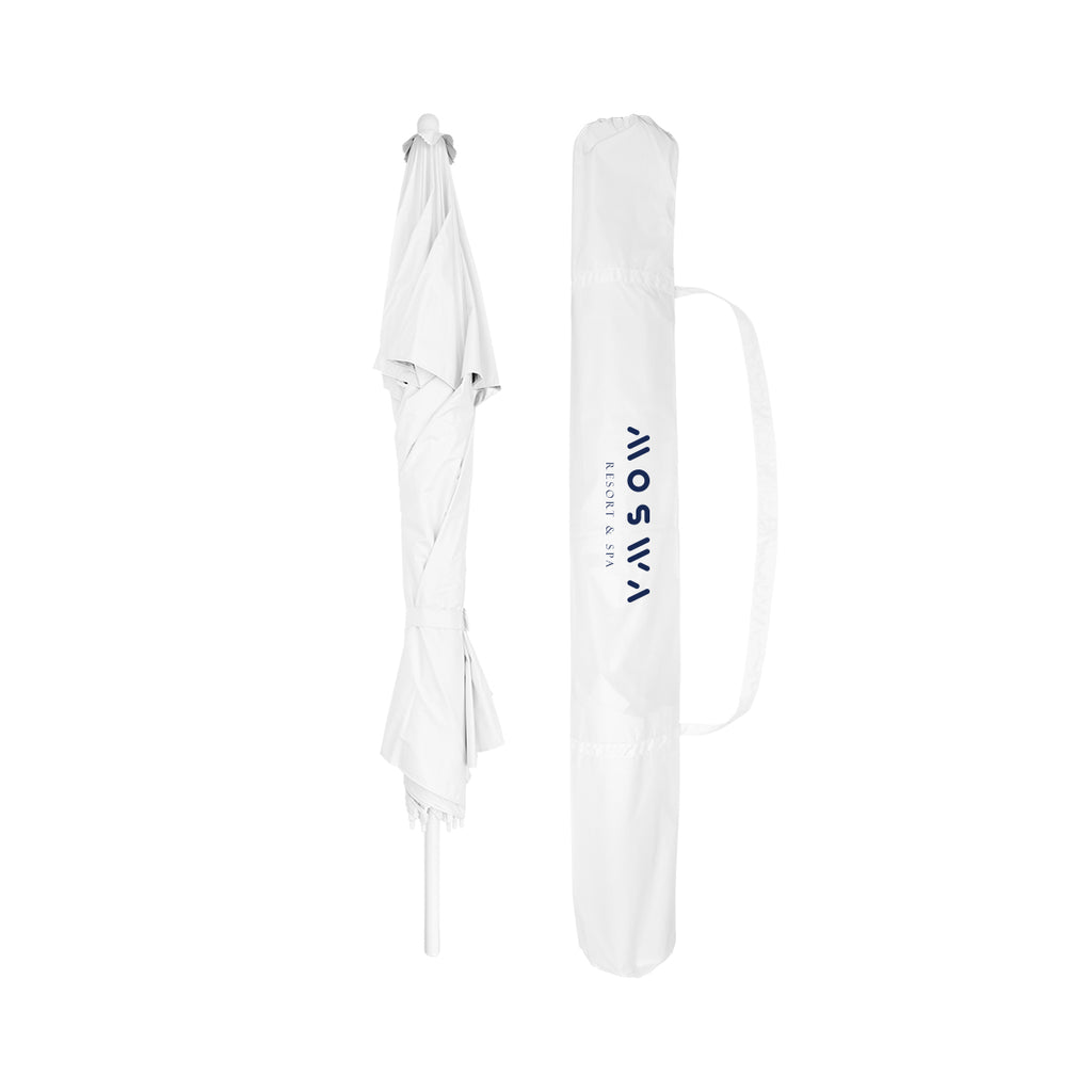Large Vented Beach Umbrella, Recycled Canopy, 69 Inch Arc - Silver with White - Silk Screen