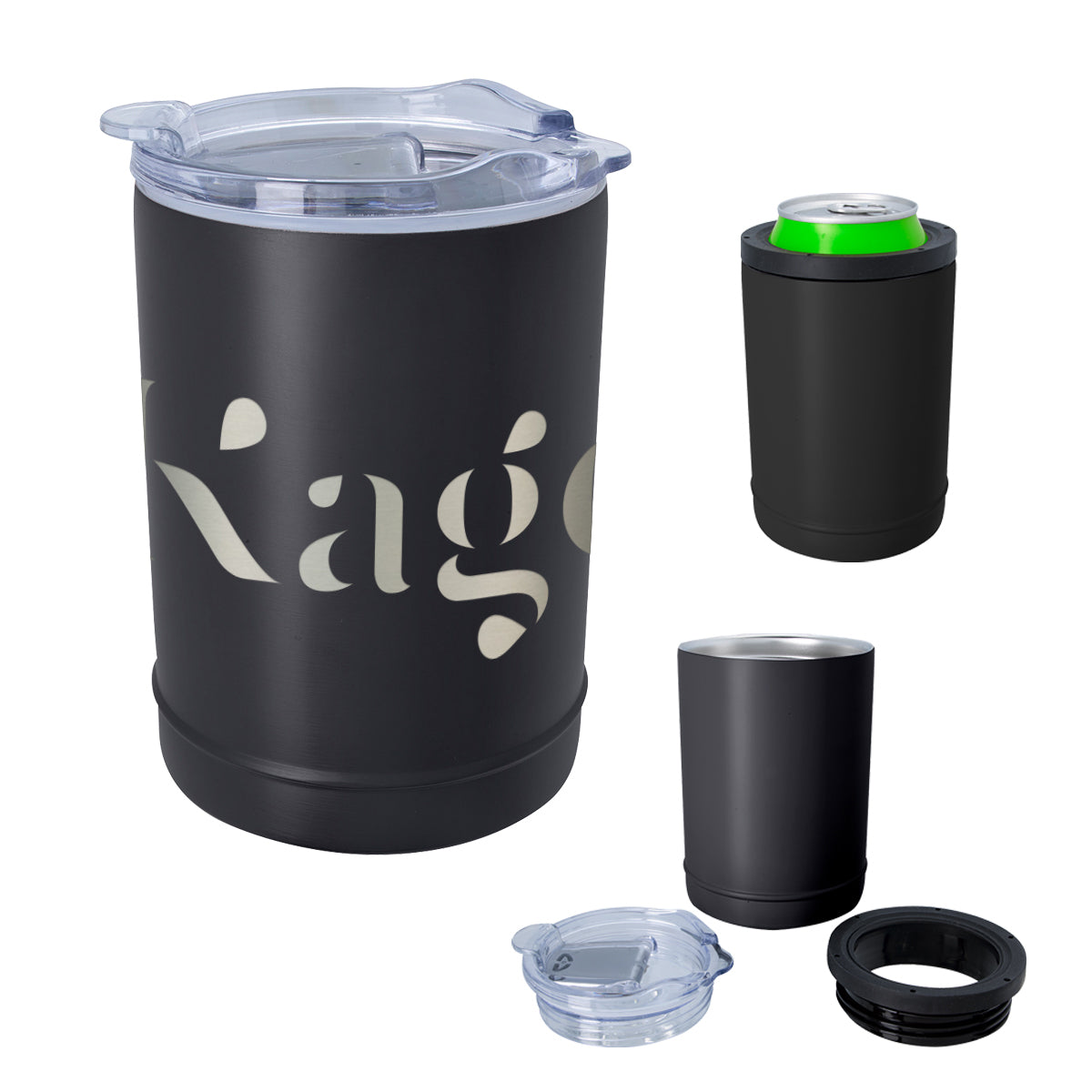 Laser Engraved Copper Beverage Holder and Tumbler - Black - Laser