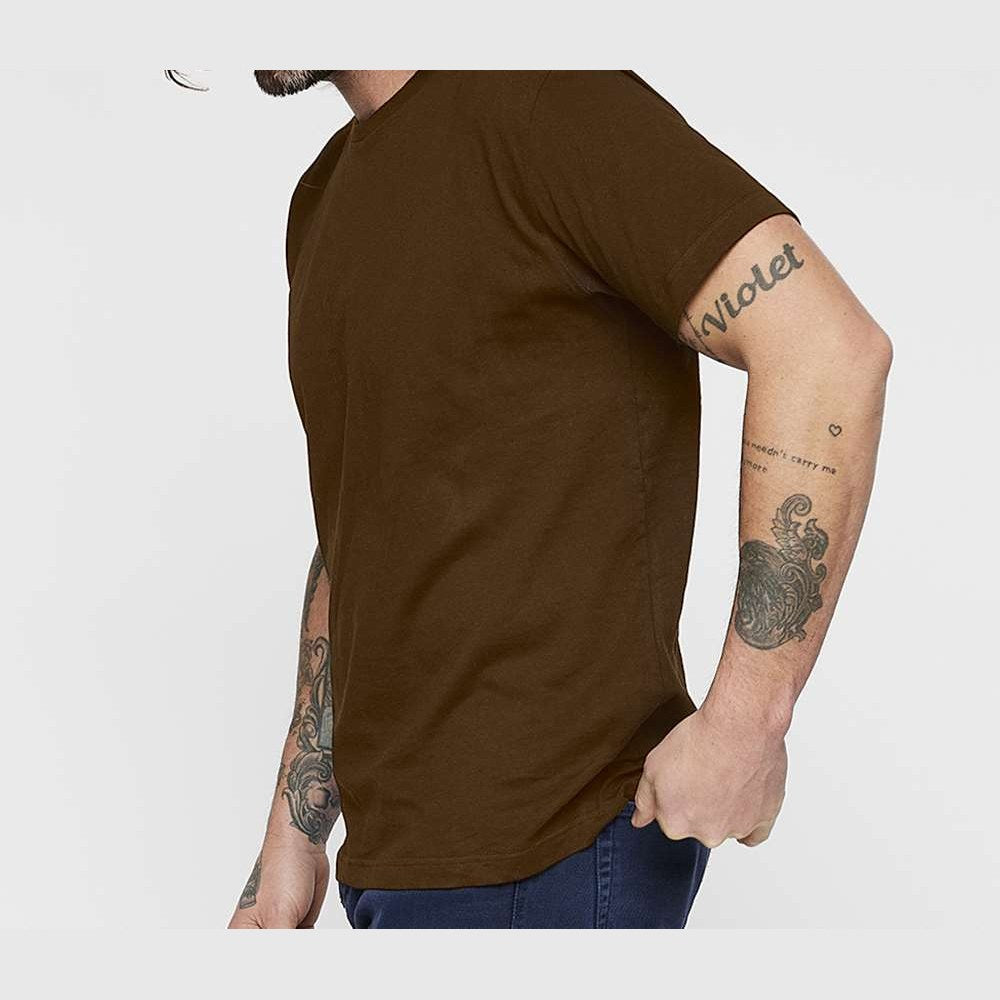 LAT Unisex Fine Jersey Tee Full Color - Brown - On Model Side