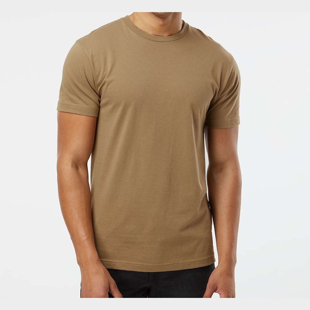 LAT Unisex Fine Jersey Tee Full Color - Coyote Brown - On Model Front