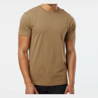 LAT Unisex Fine Jersey Tee Full Color - Coyote Brown - On Model Front
