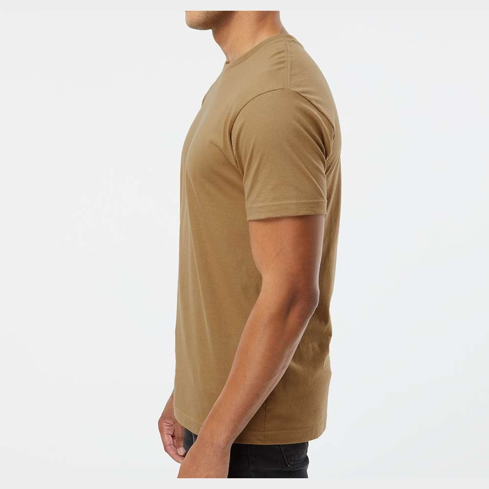 LAT Unisex Fine Jersey Tee Full Color - Coyote Brown - On Model Side