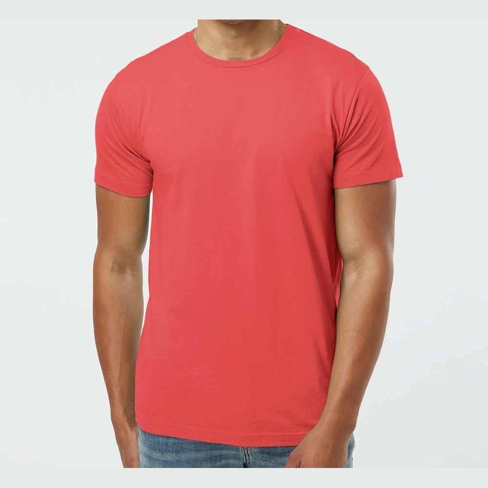 LAT Unisex Fine Jersey Tee Full Color - Passionfruit - On Model Front