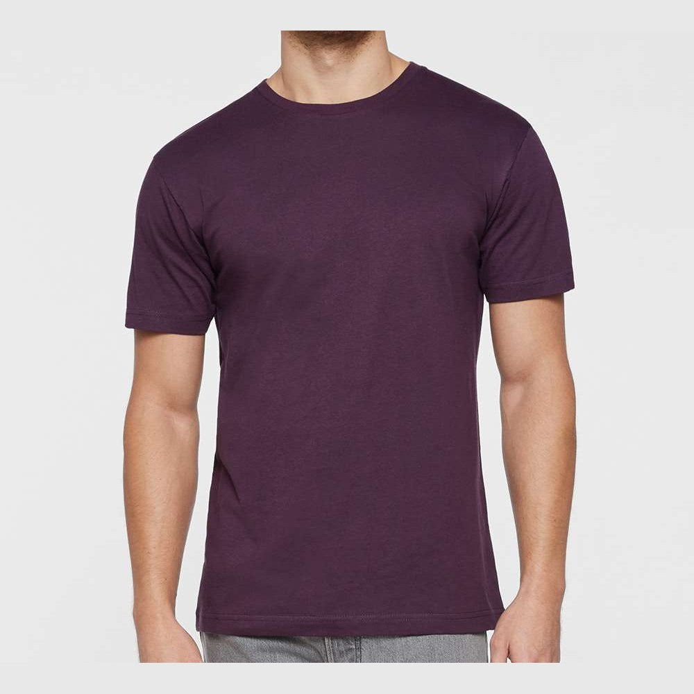 LAT Unisex Fine Jersey Tee Full Color - Plum - On Model Front