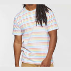 LAT Unisex Fine Jersey Tee Full Color - Rainbow Stripe - On Model Front