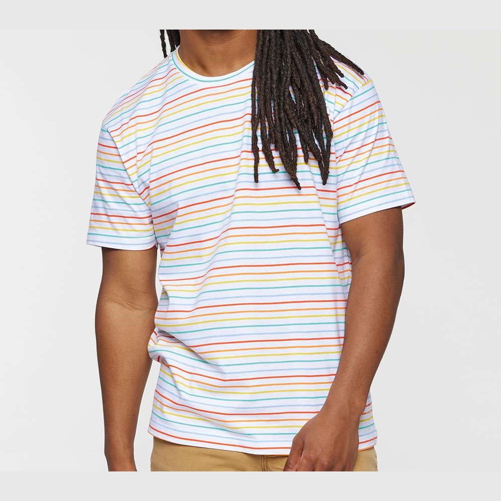 LAT Unisex Fine Jersey Tee Full Color - Rainbow Stripe - On Model Front