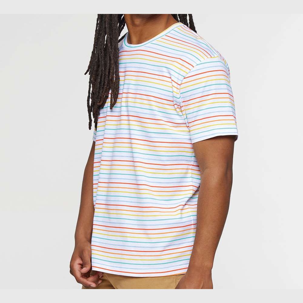 LAT Unisex Fine Jersey Tee Full Color - Rainbow Stripe - On Model Side
