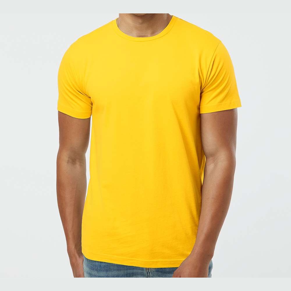 LAT Unisex Fine Jersey Tee Full Color - Yellow - On Model Front