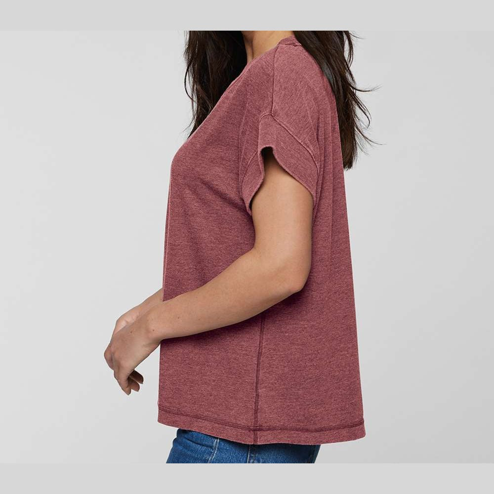 LAT Women's Vintage Wash Tee - Washed Rouge - On Model Side