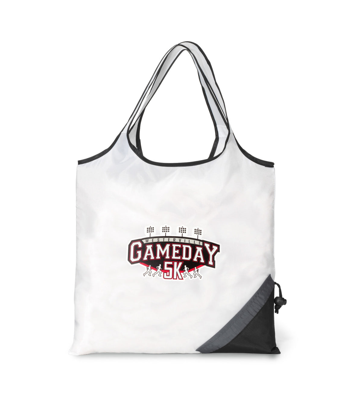 Latitudes Foldaway Shopping Tote with Drawstring Pouch Embroidery - White-Black - View 1