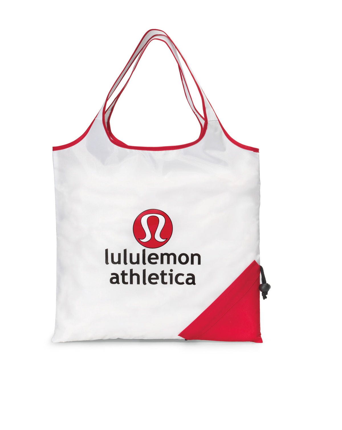 Latitudes Foldaway Shopping Tote with Drawstring Pouch Embroidery - White-Red - View 1