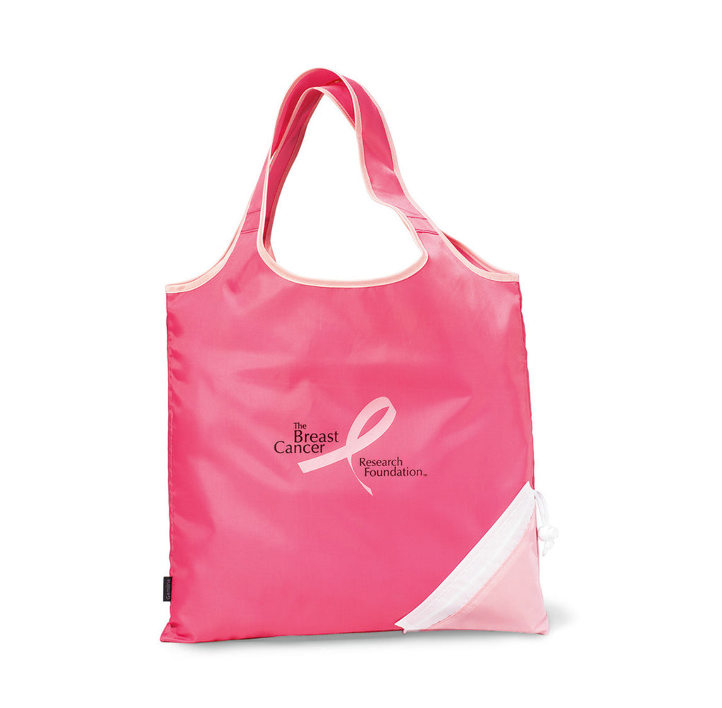 Latitudes Foldaway Shopping Tote with Drawstring Pouch - Peony Pink-Deep Pink - View 1