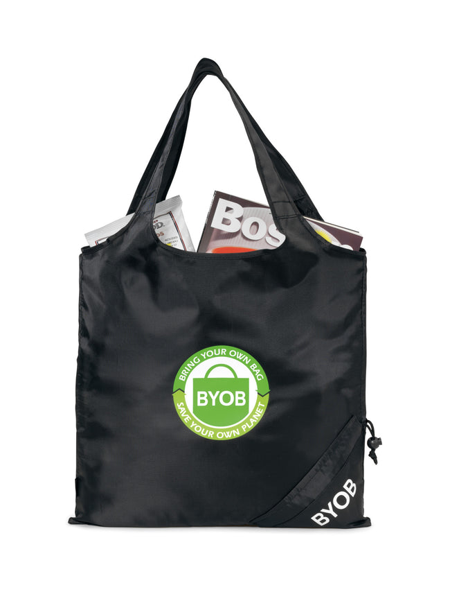 Latitudes Foldaway Shopping Tote with Drawstring Pouch Transfer