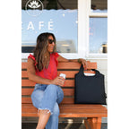 Latitudes Foldaway Shopping Tote with Drawstring Pouch Transfer - Black - View 6