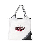 Latitudes Foldaway Shopping Tote with Drawstring Pouch - White-Black - View 1
