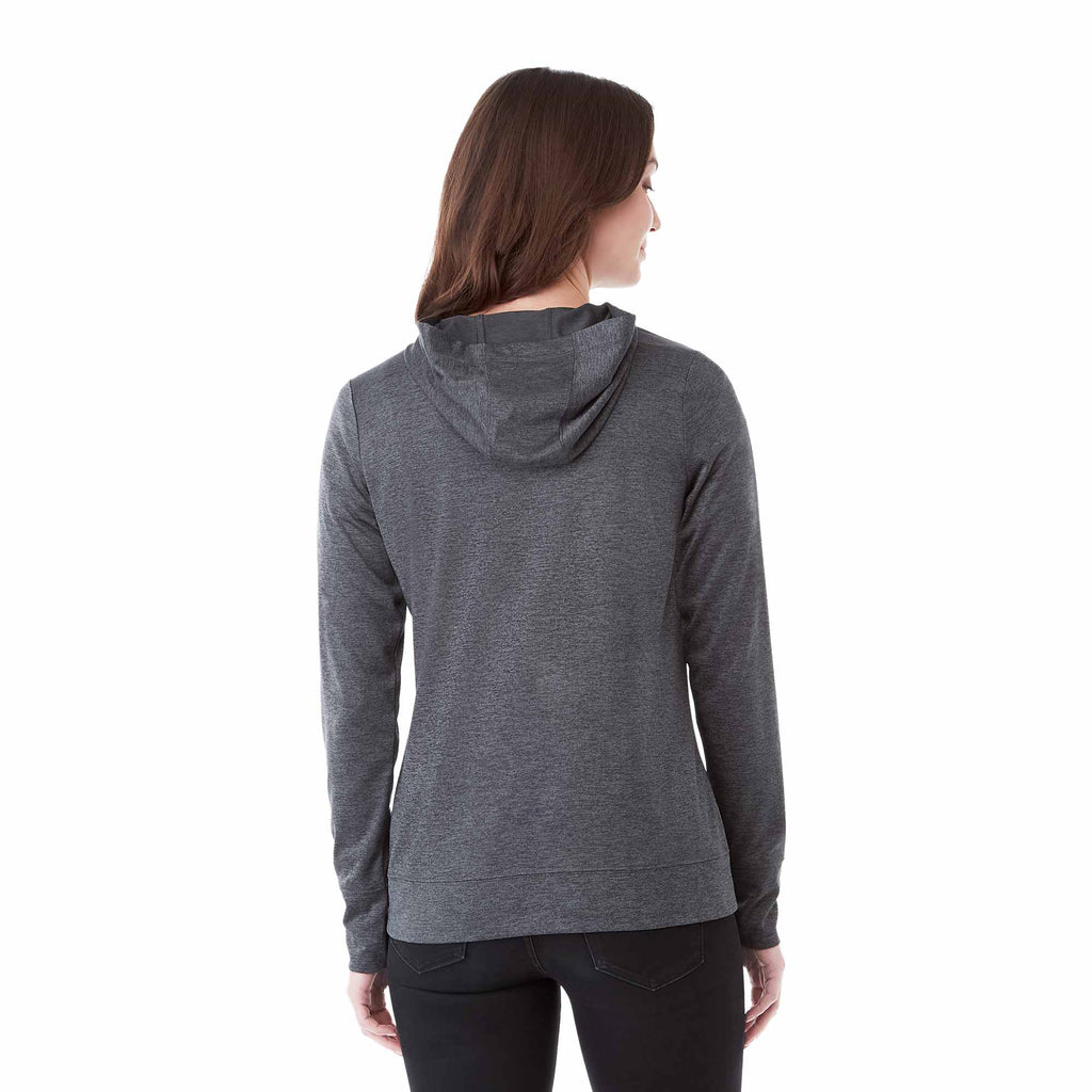 Lavar Eco Knit Pullover Hoodie for Women Transfer - Heather Dark Charcoal - Back On Model