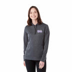 Lavar Eco Knit Pullover Hoodie for Women Transfer - Heather Dark Charcoal - Front On Model 2