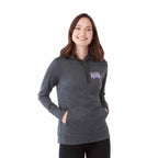 Lavar Eco Knit Pullover Hoodie for Women Transfer - Heather Dark Charcoal - Front On Model