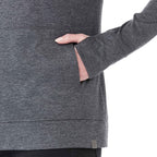 Lavar Eco Knit Pullover Hoodie for Women Transfer - Heather Dark Charcoal - Left Angle On Model Pocket