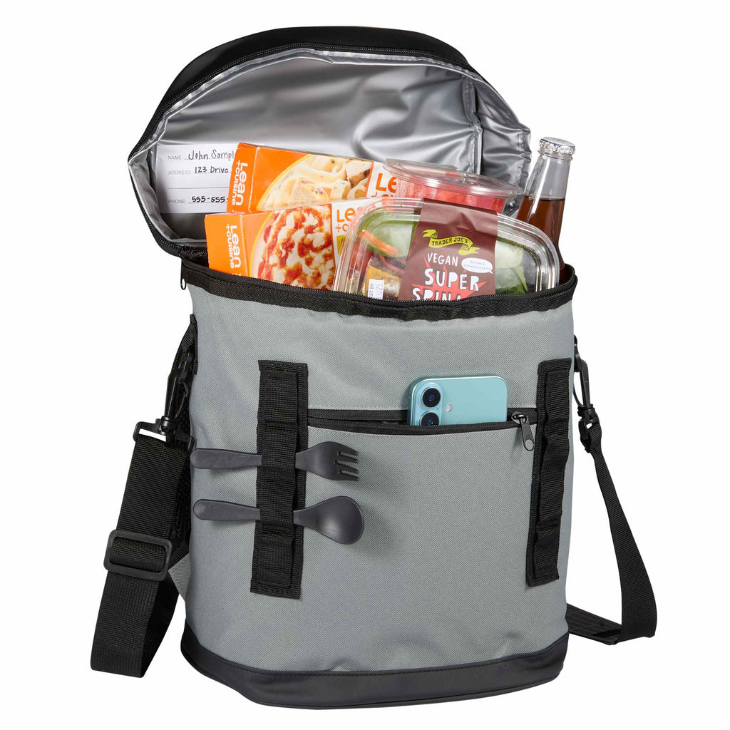 Leakproof Backpack Cooler for 20 Cans Embroidery - Black - Propped