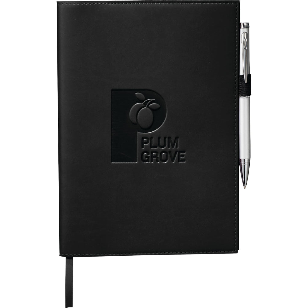 Leather-Look Refillable Journal, 6 x 8.5 Inches Debossing - Black - Front