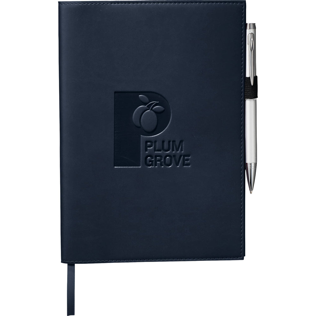 Leather-Look Refillable Journal, 6 x 8.5 Inches Debossing - Navy - Front