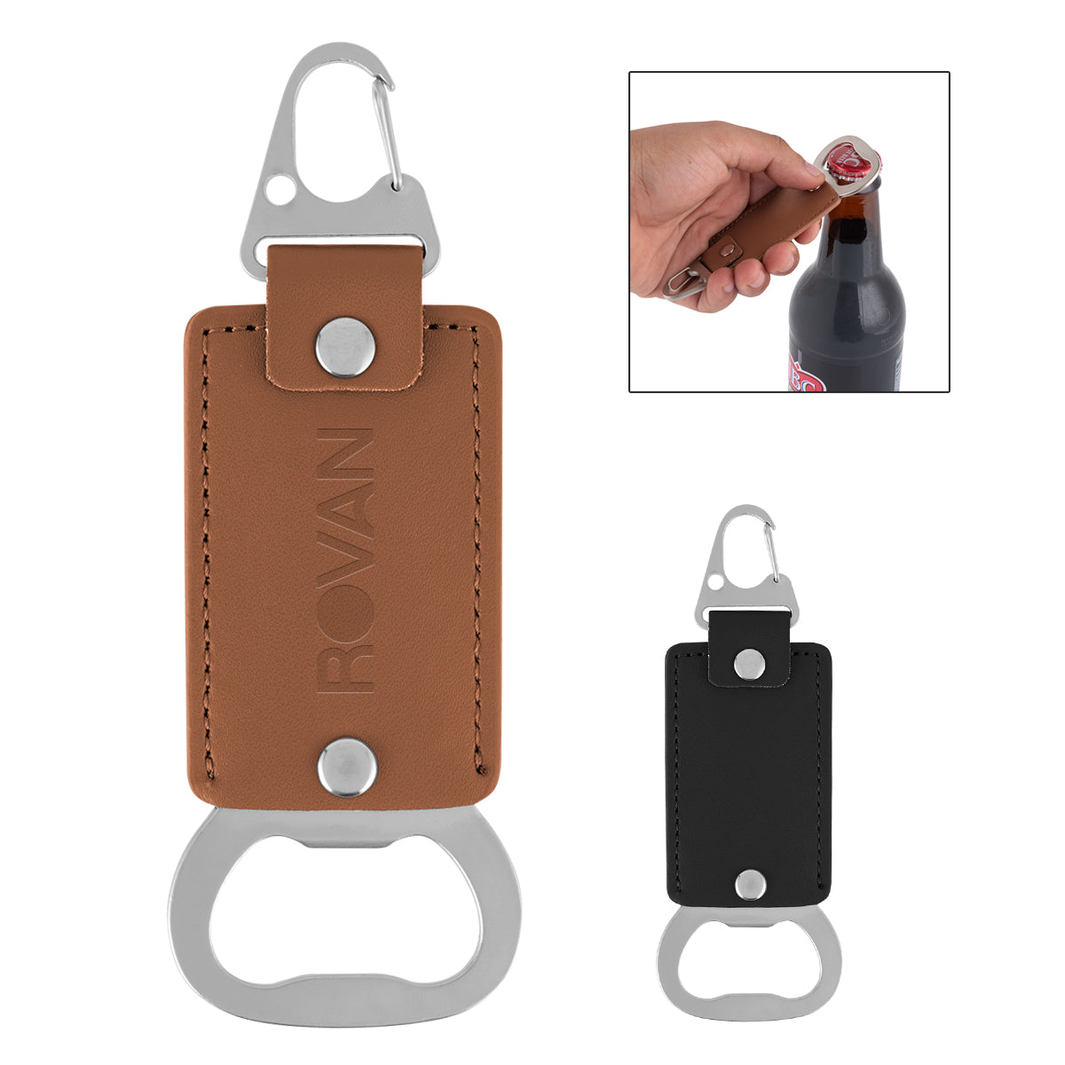 Leatherette Key Clasp with Bottle Opener - Leatherette Bottle Opener Key Clasp