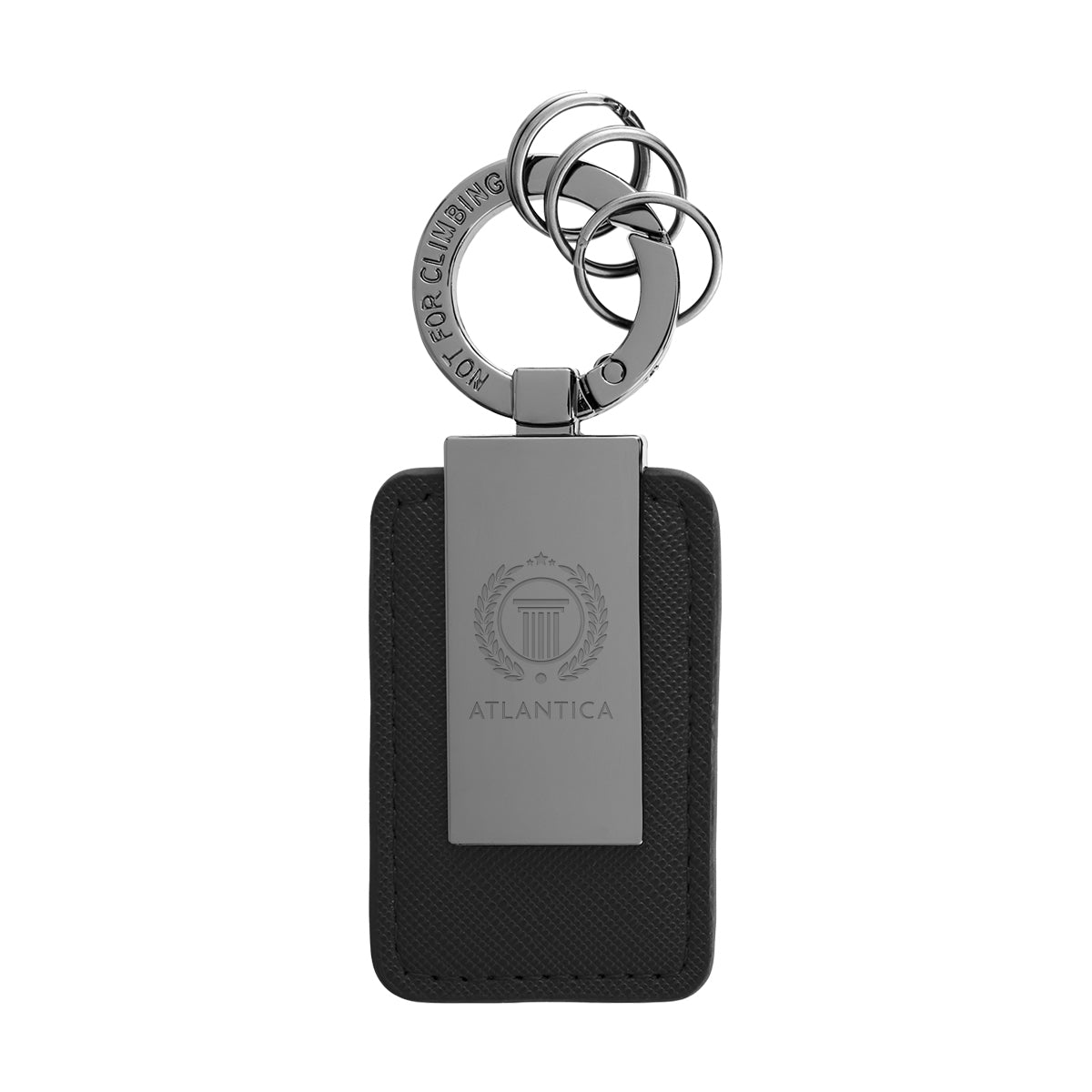 Leatherette Key Tag with Carabiner Clip - Black - Laser